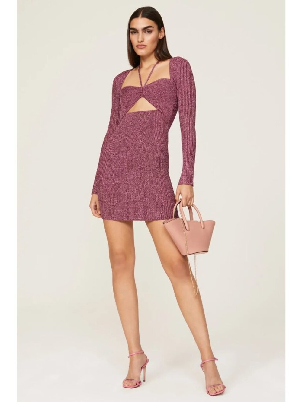 Jonathan Simkhai Mauve Pink Ribbed Cutout Mini Dress